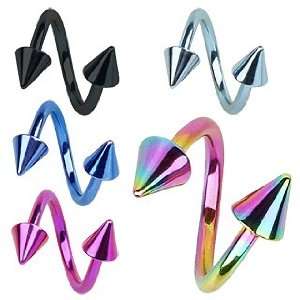 Rainbow Titanium Anodized Twist Barbell with Spikes  14g (1.6mm), 7/16 
