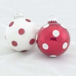Club Pack of 24 Red and White Polka Dot Christmas Ornaments 3.25 