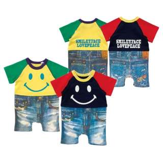 Short Sleeve Smiley Face Fake Jeans Romper 80 95cm  