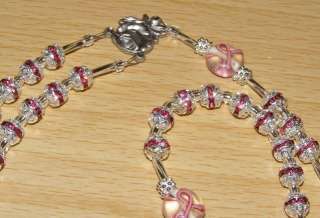   Crystal Rhinestone Pink Ribbon Breast Cancer Awareness Prayer Rosary