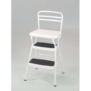  Retro Step Stool & Chair in White W Cushioned Seat & Back 