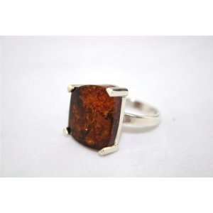   Genuine Amber and Sterling Silver Ring 10.4 Grams 