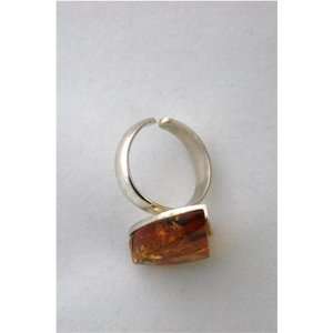  Certified Genuine Amber and Sterling Silver Ring 