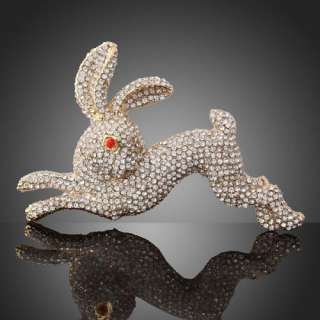   funny running Rabbit Brooch Pin gold GP Swarovski Crystals  