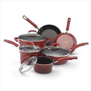  Rachael Ray 10pc Cookware Set  Porcelain Enamel (Red 
