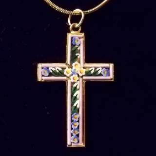 Italian MICRO MOSAIC Cross Necklace Pendant  