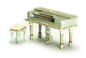 dollhouse miniature PIANO AND BENCH HAND PAINTED GREEN vintage  