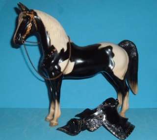 Vintage Breyer 10 Western Black Pinto Horse & Saddle 1950s Plastic 