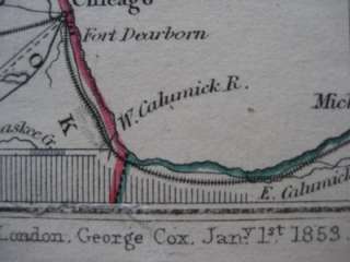 Original 1853 Map LAKE MICHIGAN Wisconsin Trading Posts  