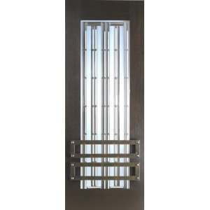   Thick Contemporary Mahogany Door with Beveled Art Glass and Iron Work