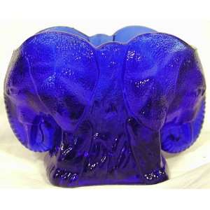   Double Elephant Cobalt Blue Glass Toothpick Holder 