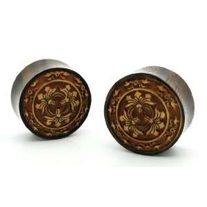   Tribal Design Flower Double Flared Ear Gauges Plugs (Sold By Pair