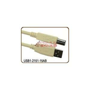  USB 2.0 A Male/B Male Cable, Ivory   15 Feet