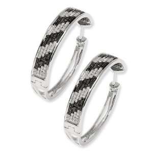    Sterling Silver Black & White Diamond Hoop Earrings Jewelry